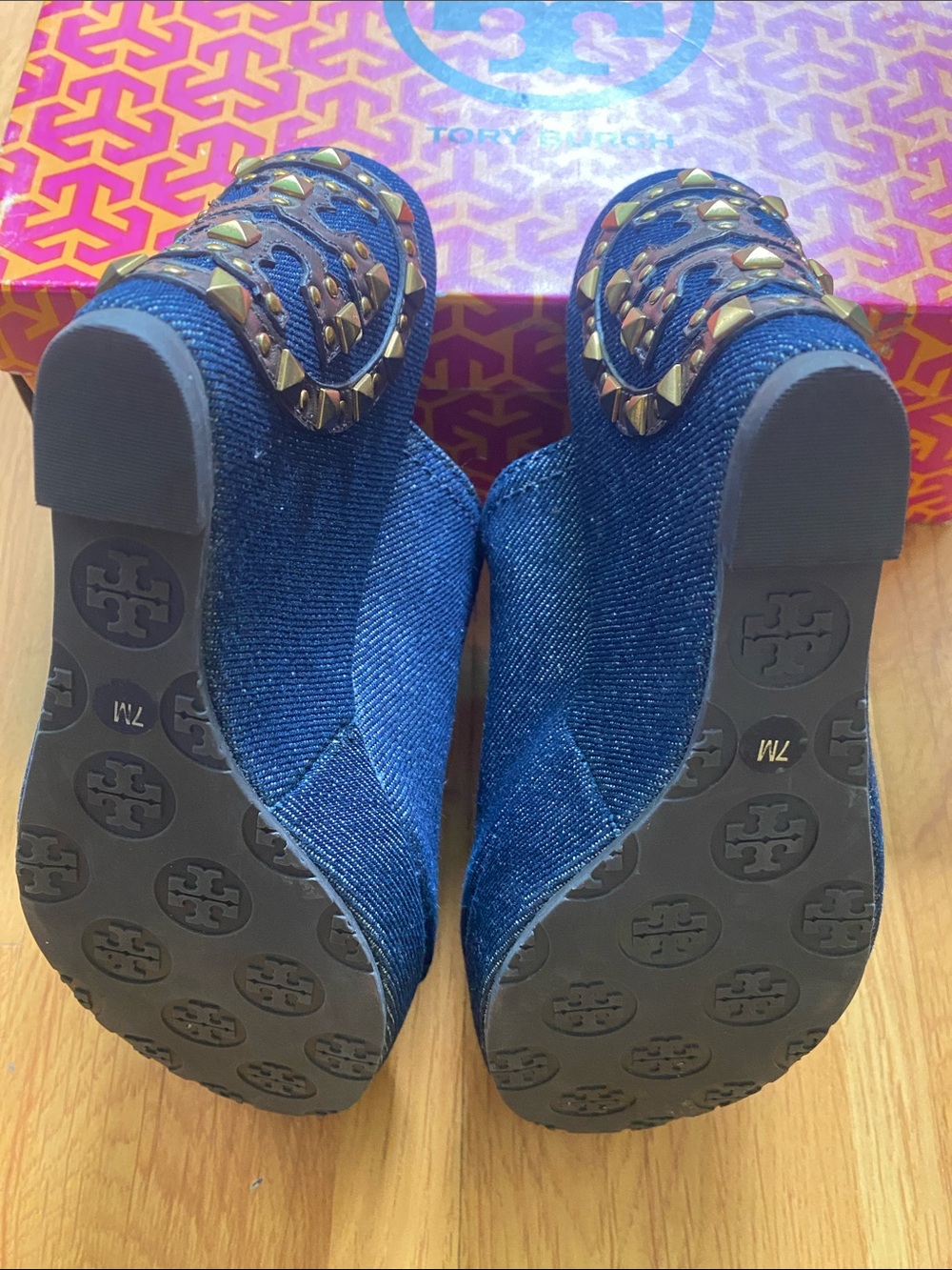 Tory Burch Navy Denim Open-Toe Mule - Picture 9 of 16